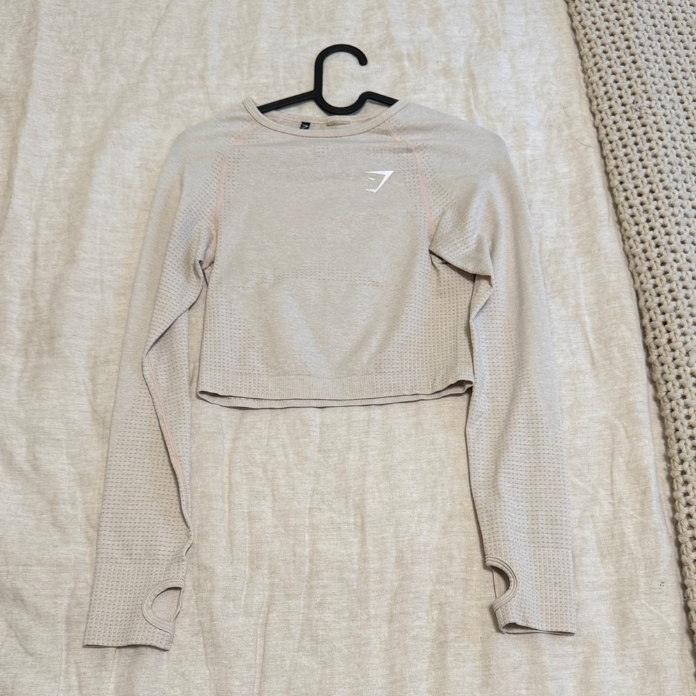 Gymshark Beige Long Sleeve Cropped Seamless Top